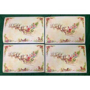 4 Vinyl Christmas Placemats Giordano Santa Sleigh Reindeer Reversible 1970s